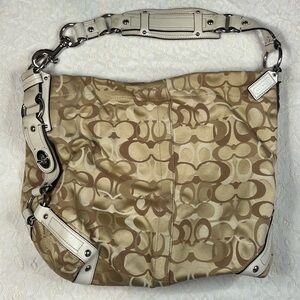 Vintage Coach Tan & Cream Monogram Shoulder Bag with Signature Style